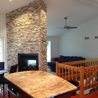 Residential electrical fireplace and counter area Madison