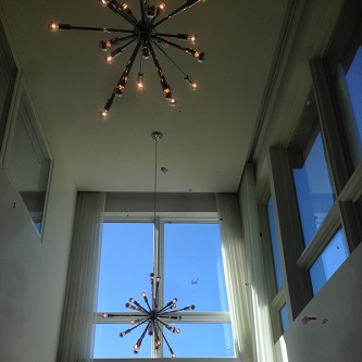 Close up residential electrical project chandelier Madison area